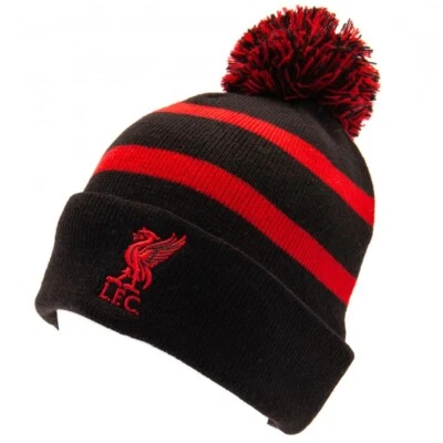 Liverpool FC Official Bobble Knitted Striped Hat Red Black Breakaway Xmas Gift