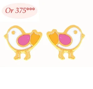 Boucles d'Oreilles Oisiillon Multicolor Or Massif 9K - Picture 1 of 2