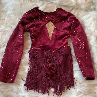 Artstone maroon velvet fringe dance costume Size Medium Child - Image 1 of 4