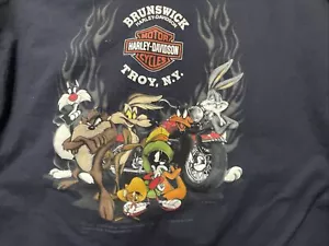 T-shirt vintage Harley Davidson Troy NY Looney Toons XL - Foto 1 di 17