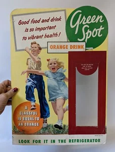 Vintage 1950s GREEN SPOT Orange Drink Easel Back Store Display Advertising Sign - Picture 1 of 3