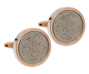 1959 Sixpence in roseGold Plate Mens 60 60th Birthday Gift by CUFFLINKS DIRECT - Picture 1 of 8