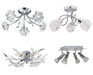 Ceiling Light Fitting Chrome Glass Lamp Shade Flush Spotlight Lighting 3 way - Picture 1 of 50