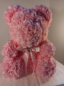 Rosa Rose Teddybär - künstlicher Schaumstoff Blumenbär mit Schleife - 11 Zoll romantisches Geschenk - Bild 1 von 12