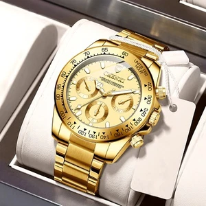 Men Gold Stainless Steel 30m (3 atm) Waterproof 3 Decoration Dials Quartz Watch - Picture 1 of 8