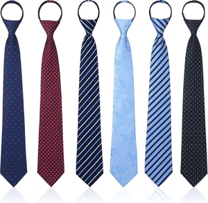 6 Pcs Zipper Ties for Boys Girls Men Women Teenagers Pre Tied Adjustable Blue - Picture 1 of 12