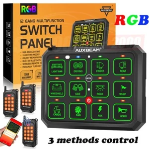 AUXBEAM 12V / 24V 12 RGB Gang Switch Panel On-Off+APP+Remote Control*3 Universal - Picture 1 of 12