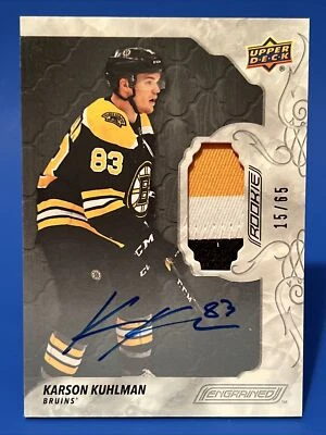 2019-20 Upper Deck Engrained Karson Kuhlman Rookie Patch Auto Black /65 Bruins - Image 1 of 2