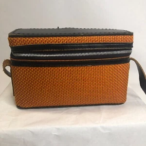 Belding California Saddle Leather Vintage Orange Woven Zipper Box Purse - Picture 1 of 12