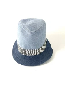 Kids Fedora Trilby Style Hat 2 Tone Blue With Black & White Striped Design  - Picture 1 of 21