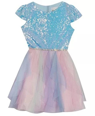 Rare Edition Mermaid Dress Toddler Girls Glitter Cascade Mesh Skirt Dress Size 5 - Image 1 of 4