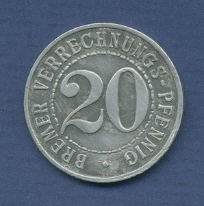 Bremen 20 Verrechnungs-Pfennig 1924, J N43 sehr schön (m6243) - Picture 1 of 2