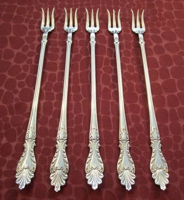 RAPHAEL 5 Shrimp Cocktail Forks ROCOCO Silverplate 1896 No Monos  bb - Image 1 of 4