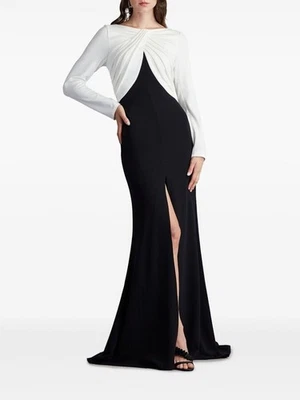 Vestido Vaina Tadashi Shoji Negro Marfil Nelson Manga Larga Crepé Talla X-Pequeño $421 Foto 1 de 3