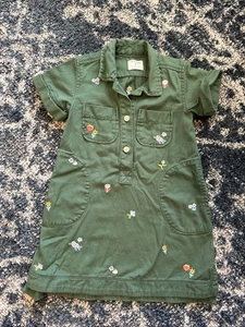 Toddler Girl Twill Shirt Dress Crewcuts J.Crew Size 4 Army Green EUC - Picture 1 of 6