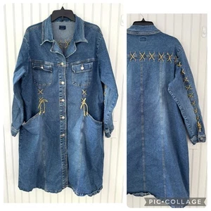 Vintage 90s Southwest Jeansjacke 2X Trench Duster Boho Western Indie Y2K - Bild 1 von 13