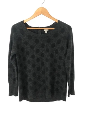 Halogen Cashmere Gray Black Polka Dot Crewneck Sweater M Timeless Quiet Luxury - Image 1 of 4