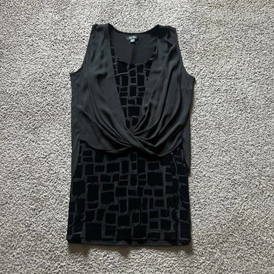 Vestido Karen Kane XL Negro Terciopelo Drapeado Frontal Doble Capa Cóctel Noche Foto 1 de 4