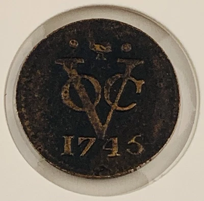 1745 Dutch Netherlands Colonial VOC Duit West Friesland New York Penny Coin Lion - Image 1 of 4