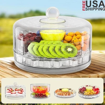 Bandeja para servir refrigerada de doble capa bandeja giratoria bandeja para bocadillos dividida con tapa nueva Foto 1 de 4
