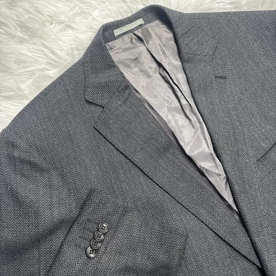 Versace Collection Silk Sport Coat Blazer Mens 44 Dark Gray Herringbone Wedding - Image 1 of 4