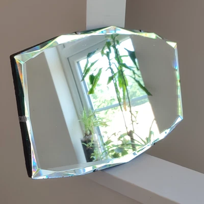 Mid Century Modern Frameless Distressed Wall Mirror w/ Multi-Sided Faceted Bevel - Image 1 of 4
