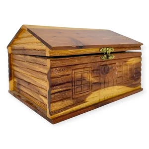 Blockhaus Zedernholz Schatulle Zigarre Schmuck Handtasche skurril Handwerk Schmuck Truhe Vintage - Bild 1 von 13