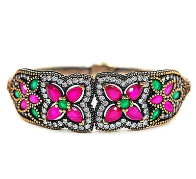 Ottoman Empire Style 8CT Treated Ruby & Topaz 925 Sterling Silver Bracelet PT1 - Image 1 of 3