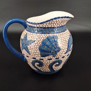 Clay Art Mosaic Sea Shell & Stars Large Pitcher By Liners & Things 7.25" - Picture 1 of 8