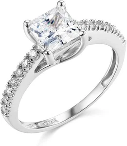 1.90 Ct Princess Cut Trellis Engagement Wedding Promise Ring Real 14K White Gold - Picture 1 of 3