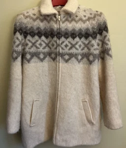 Hilda Ltd Vintage Icelandic Wool Cream Gray Zip Up Sweater Jacket Small/Med - Picture 1 of 16