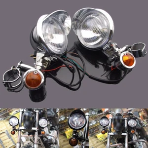 2PCS Motorcycle Headlight Passing Fog Light 12V Chrome for Harley Honda Suzuki - Picture 1 of 9