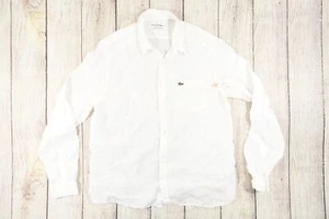 CAMISA LACOSTE BLANCA 42 GRANDE REGULAR FIT 100% LINO BOTÓN DELANTERO HOMBRE USADA - Imagen 1 de 11
