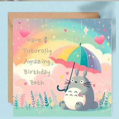 Personalised Totoro Anime Birthday Card, Daughter Cards, Sister - Totoro Manga - Image 1 of 3