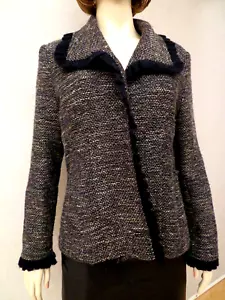 Caroline Rose Size L Tweed Mohair Acrylic Blend Open Jacket Blazer Suit Coat New - Picture 1 of 9