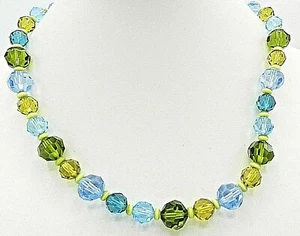 Signed Swarovski Necklace Green Blue Rhodium Plated 16 - 20" N88 - Picture 1 of 3
