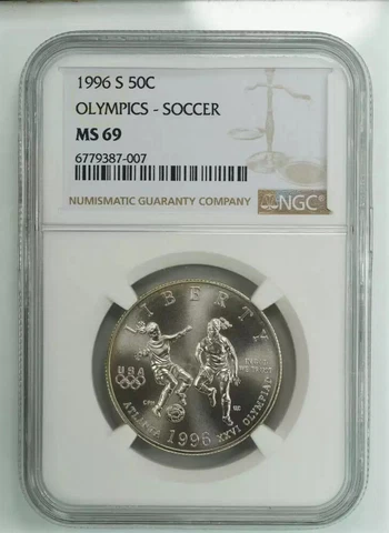 1996 S OLYMPICS SOCCER COMMEMORATIVE HALF DOLLAR 50C NGC MS 69 UNC (007) Cover