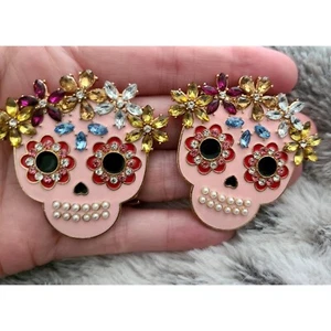 HALLOWEEN SKULL OHRRINGE Big Sugar Pink Gothic Kristalle Perlen Statement Lightwe - Bild 1 von 5
