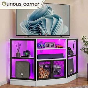 TV Stand Corner with Power Outlets LED for 45 65 Inch TVs Console Open Shelves - Picture 1 of 8