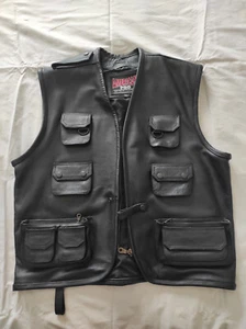 American Pro Gilet Moto in Pelle Nera Vitello Puro Fiore XL - Foto 1 di 13
