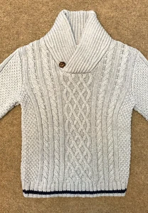 British Khaki Shawl Collar Sweater Boys 6 Youth Cable Knit Preppy Pullover - Picture 1 of 6