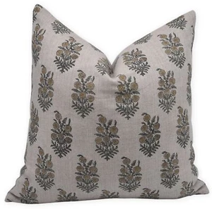 Handloom Block Print Thick Linen 20X20 Square Throw Pillow Case Cushion Cover... - Picture 1 of 6