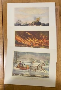 Currier and Ives Lithographs 3 Great Chicago Fire, Whale Fishery, The Road - Picture 1 of 6