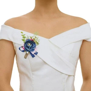 Wedding Boutonniere Set Navy Blue Bride Buttonholes Groomsman Boutonniere Flo... - Picture 1 of 7