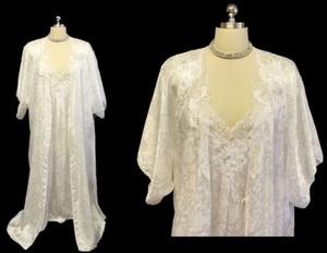 VINTAGE BRIDAL SET NATORI NEIMAN MARCUS BUTTERFLY PEIGNOIR NIGHTGOWN SET LACE - Picture 1 of 10