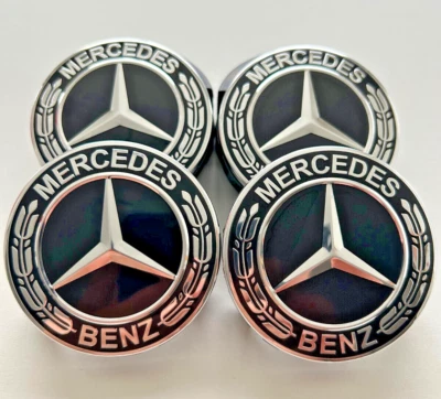 4x Black Center Chrome Star Wheel Center Caps Hub Cover Rim for Mercedes - Image 1 of 4