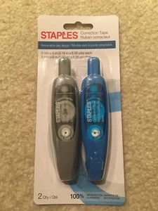 Staples Pack of 2 Correction Tape Retractable Pen Design 5 mm x 6 m NEW - Picture 1 of 10