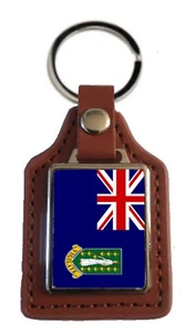 Llavero cuadrado de cuero marrón de las Islas Vírgenes Británicas en bolsa de regalo de terciopelo - Imagen 1 de 3