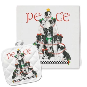 Border Collie Holiday Dish Towel & Pot Holder Set - Picture 1 of 1