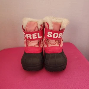SOREL Ski Snow Commander Girl Winter Boots Toddler Size 4 Pink black - Picture 1 of 7